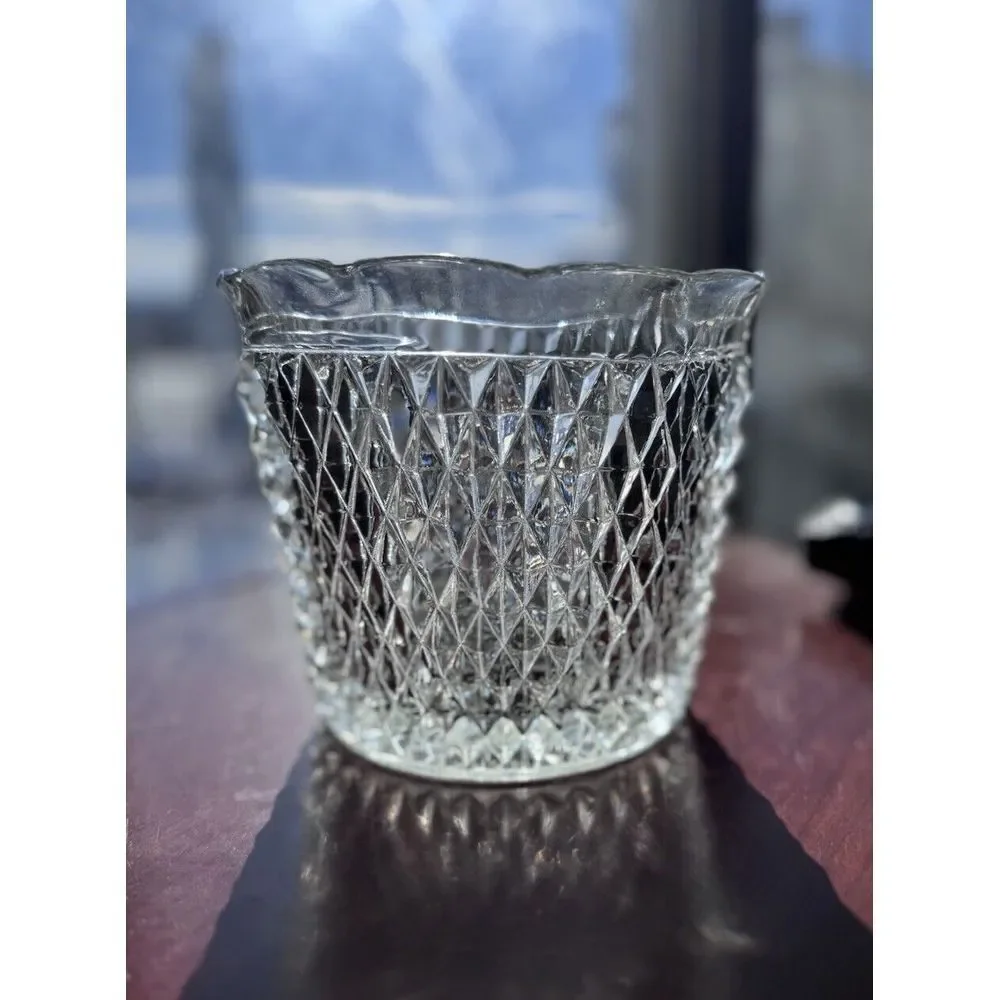 Fostoria Diamond Point Ruffled Edge Glass Bar‎ Ice Bucket VTG 1950's